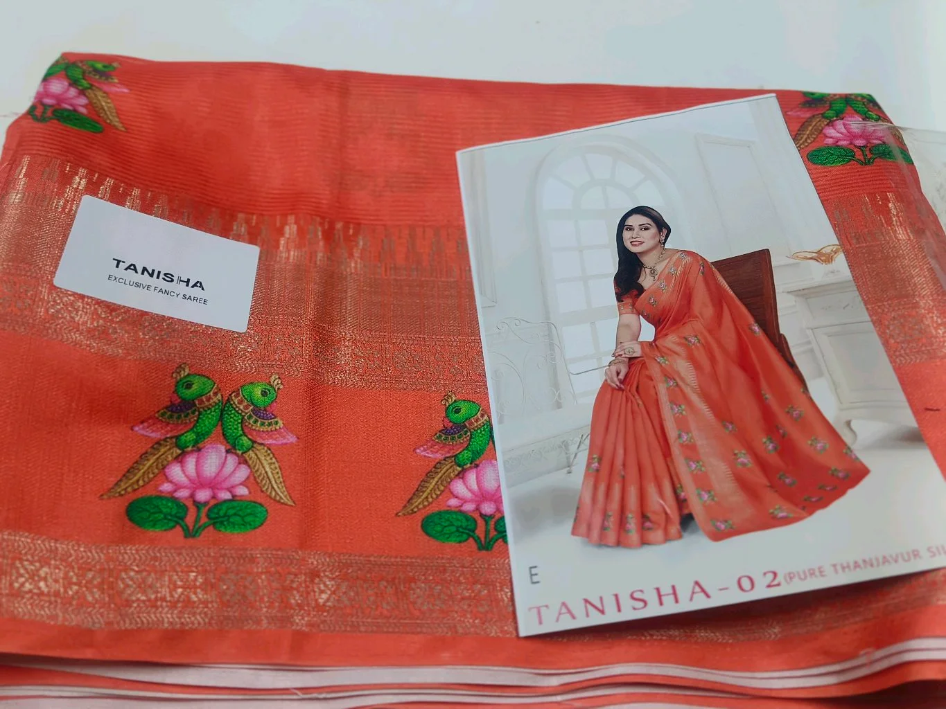 Thanjavoor Print,Tanisha Exclusive Fancy Saree with Peacock Lotus Design thumbnail 4