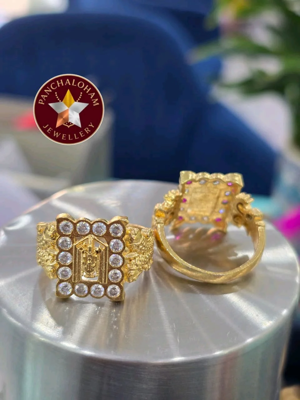 Panchaloham Gents Ruby and White Stone Ring thumbnail 2