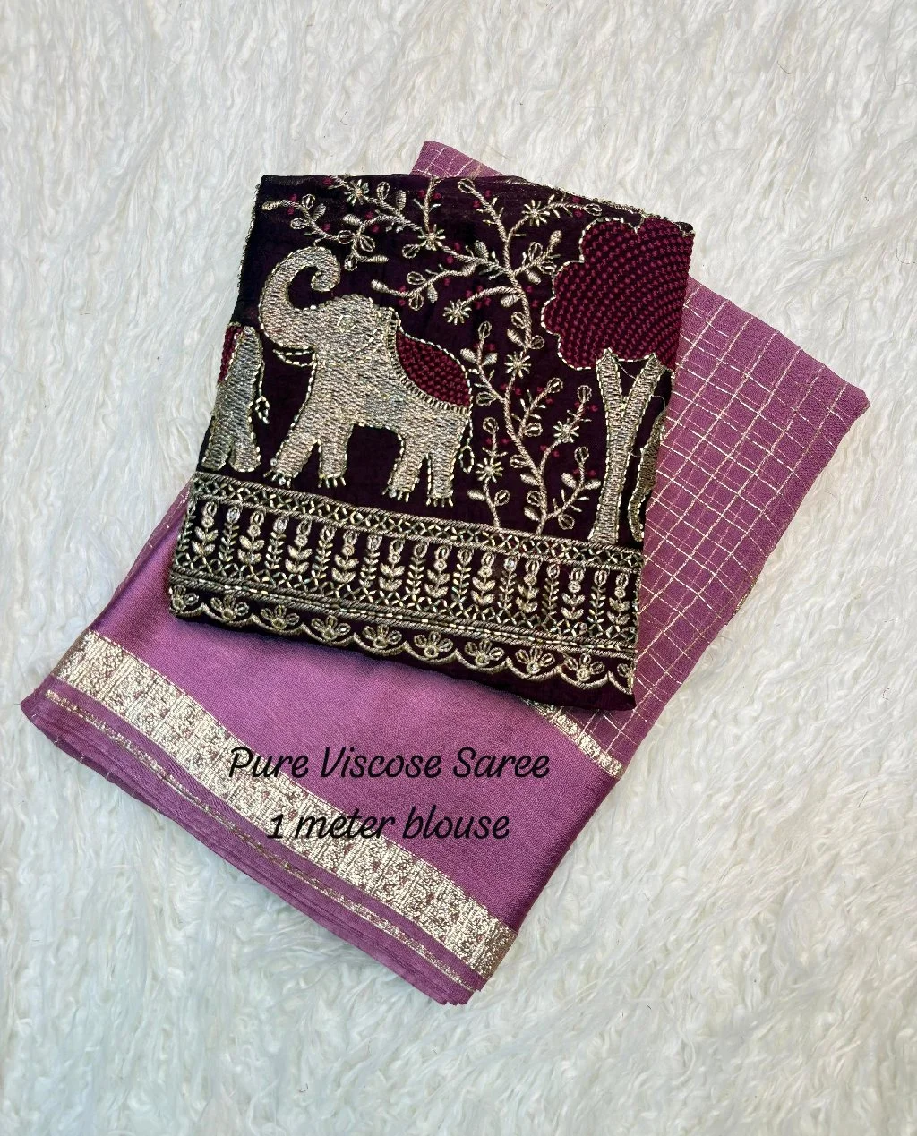 Light Blue Pure Viscose Saree with Elephant Embroidered Blouse Piece - Variant 2