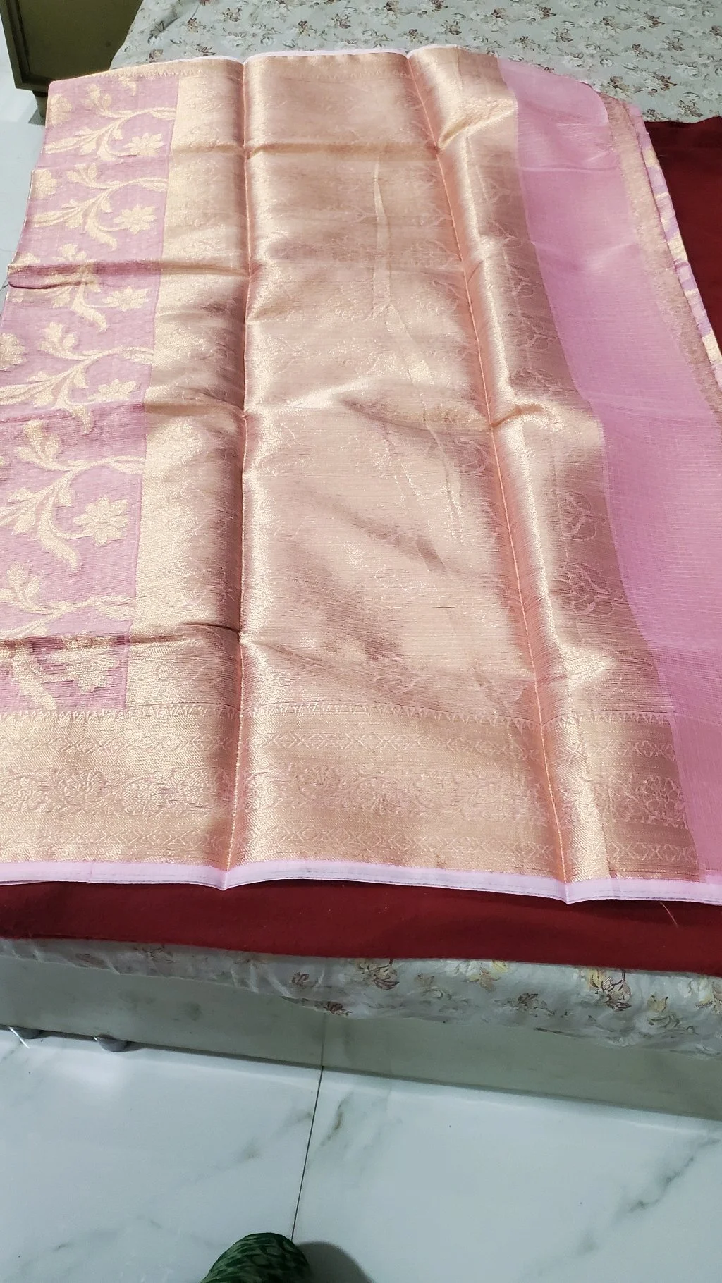Light Pink Saree with Gold Zari Weave 4