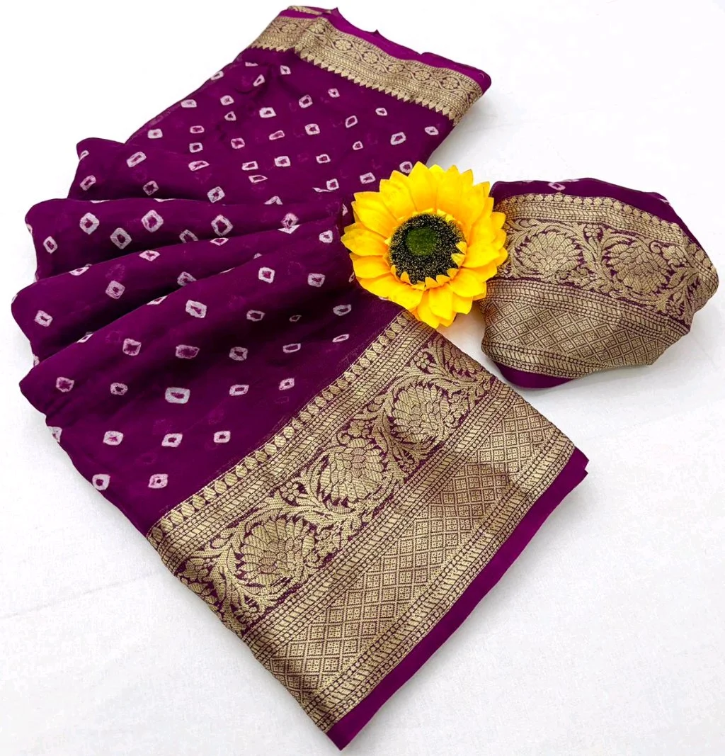 Bandhani Saree with Zari Border 3