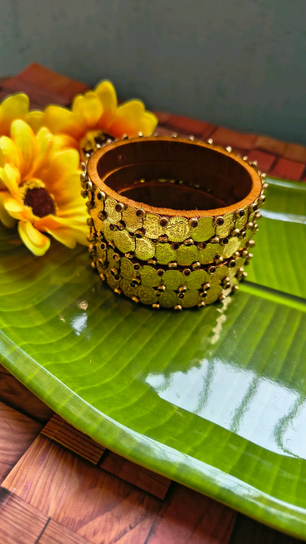 Golden Silk Thread Bangles with Laxmi Coins 3