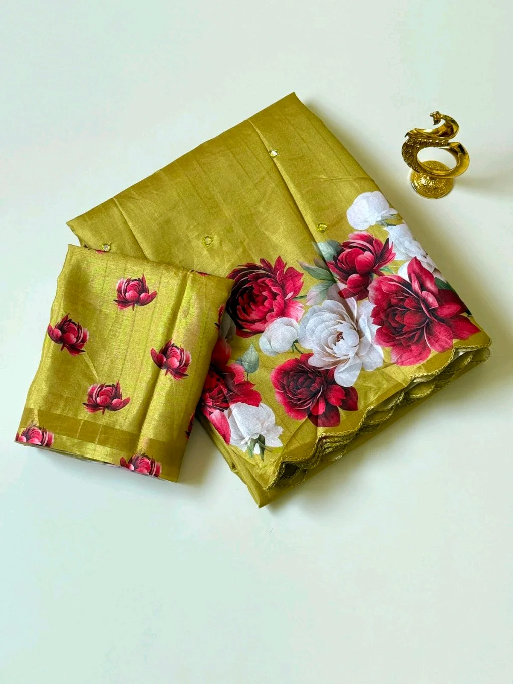 Tussar Saree with Floral Border and Blouse 1