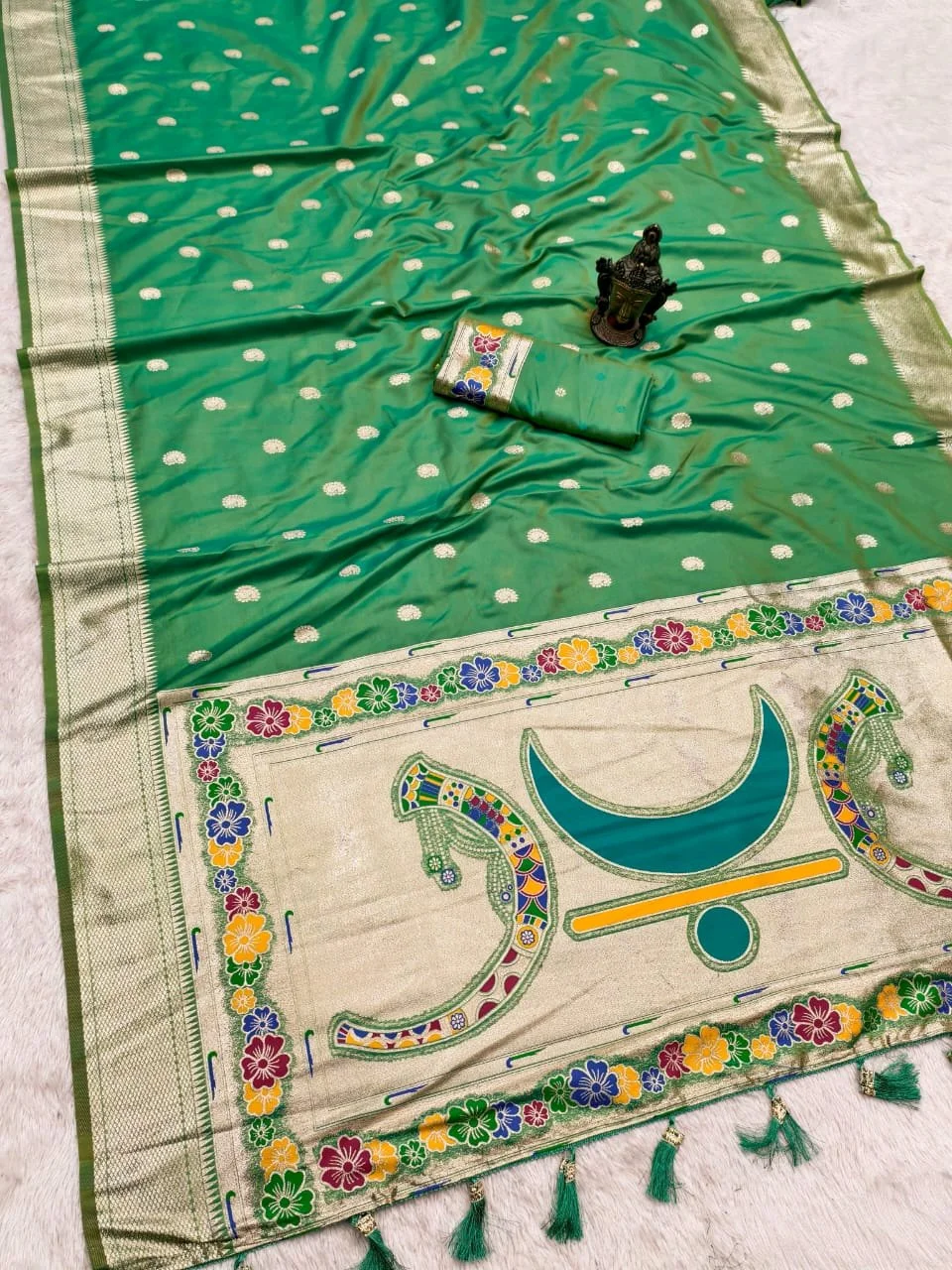 Banarasi Silk Blend Saree with Silver Zari and Paithani Inspired Pallu 6