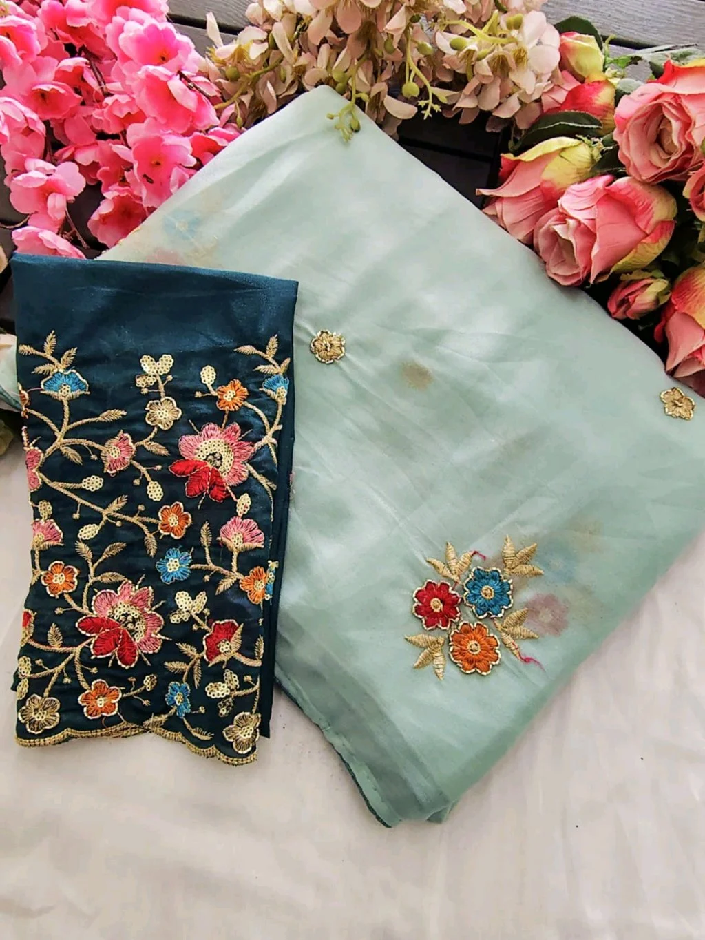 Star Georgette  Saree with Heavy Embroidered Blouse Piece 3