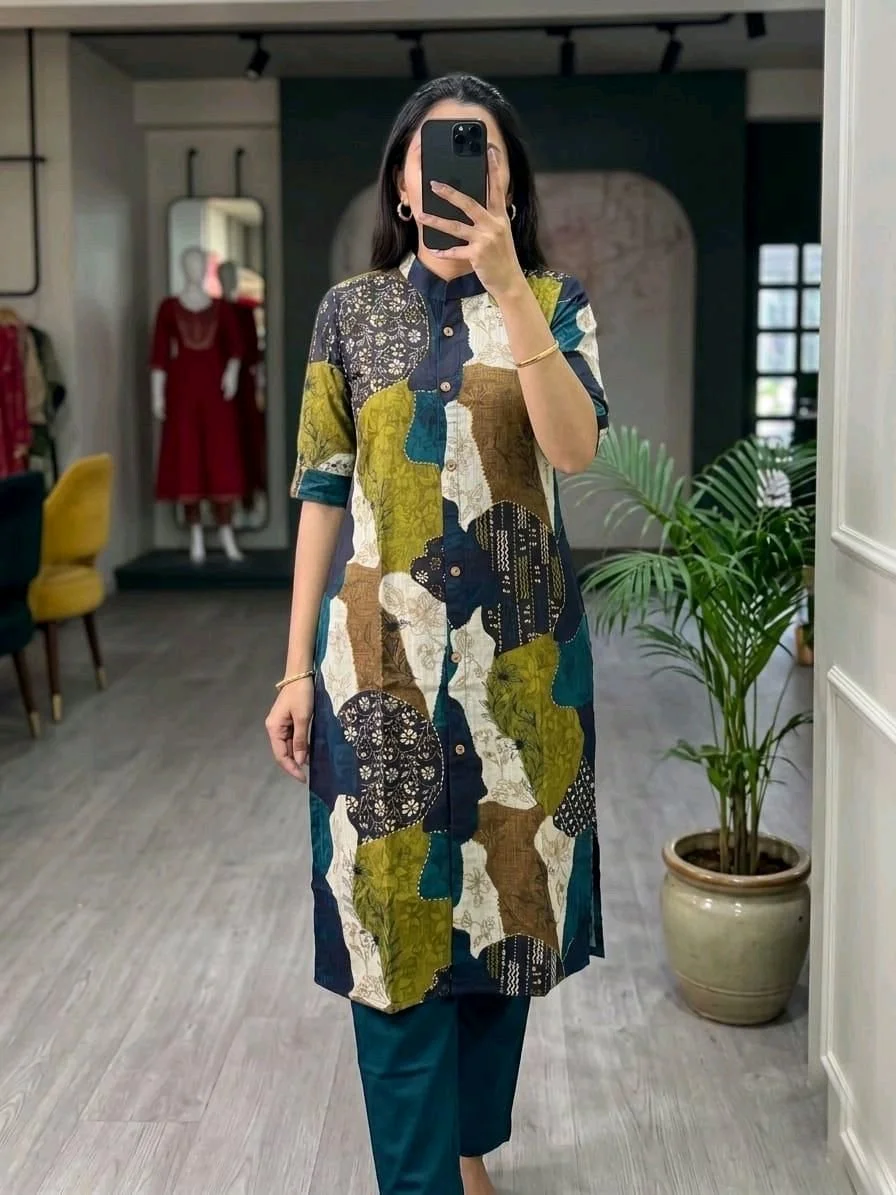 Block Printed Cotton Kurta Set with Pants 6