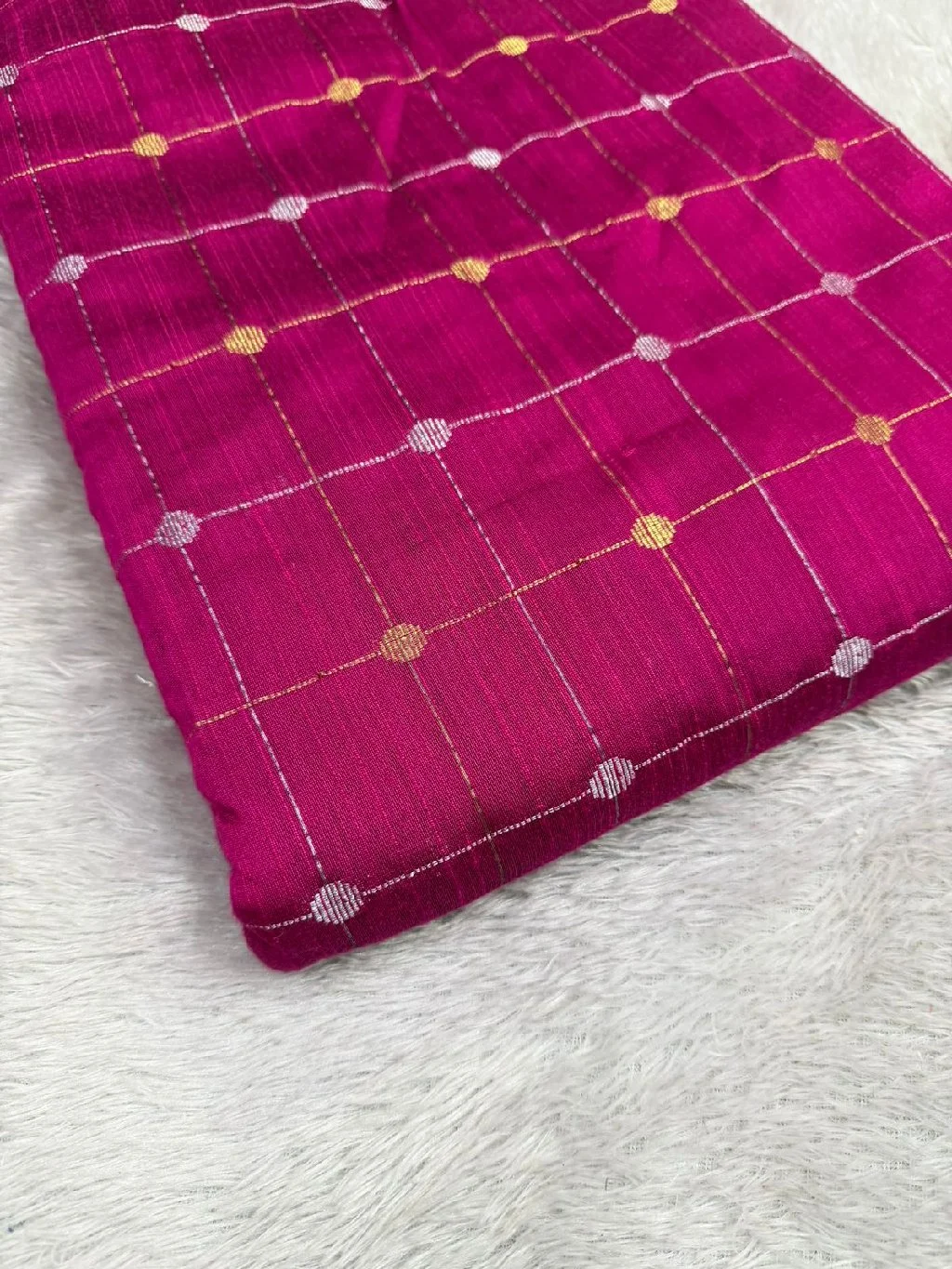 Checkered Silk Blend Fabric with Zari Dots thumbnail 1