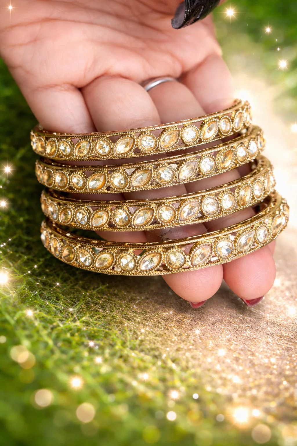 Gold Toned Stone Studded Bangles Set 2