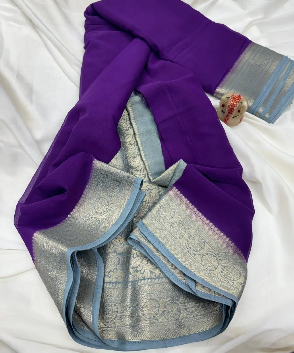 PURE PREMIUM GALA GEORGETTEFOR THIS FESTIVAL SEASONLAUNCHING PURE GALA GEORGETTE WITH CONTRAST BORDER N CONTRAST BROCADE BLOUSE WITH RICH PALLURICH N PURE FEEL GEORGETTE SINGLES N MUTILPLES@ 1350+FREESHIPBACK IN STOCKAVL IN MULTIPLESHIT AVL COLORS thumbnail 2