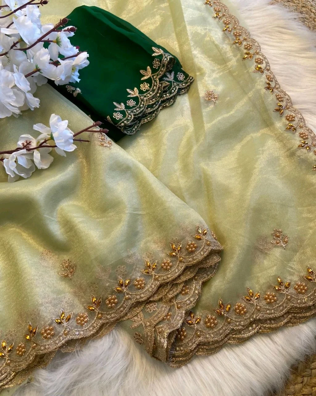 Pastel Organza Silk Blend Saree with Scalloped Embroidered Border 5