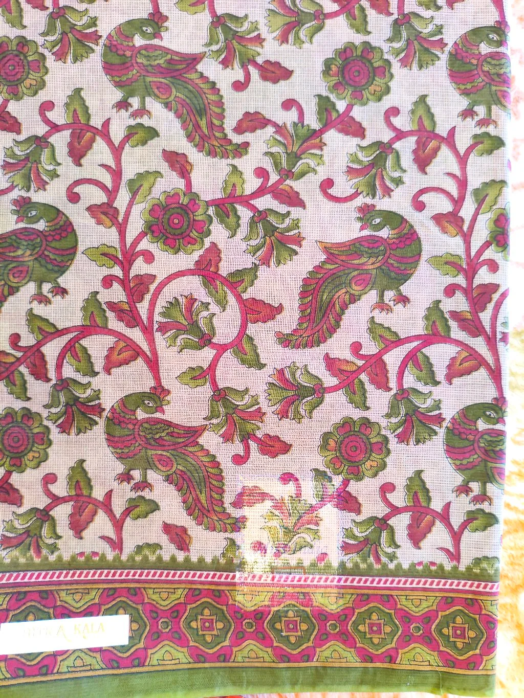 Chitra Kala Cotton Saree with Peacock and Floral Print thumbnail 2