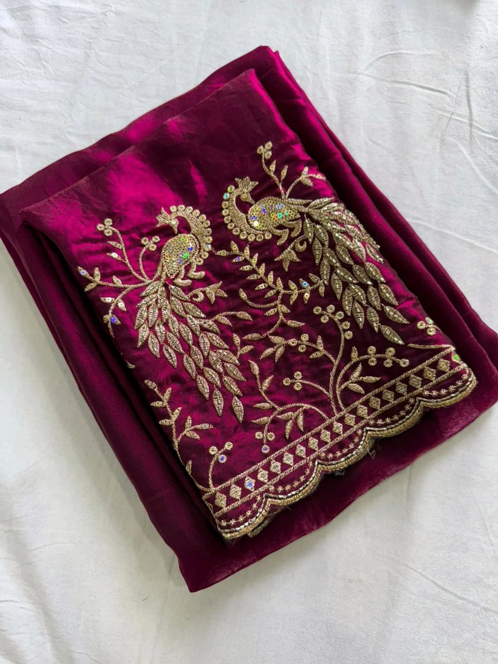 Space Sattin Saree With  Embroidered Blouse Fabric 9