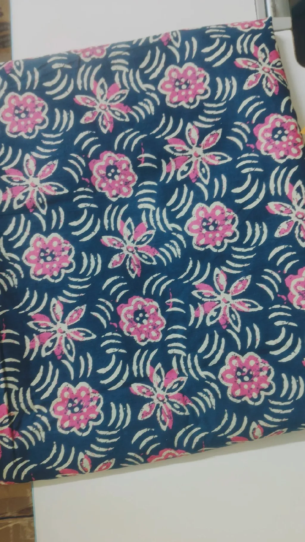 Blue Floral Block Print Cotton Fabric