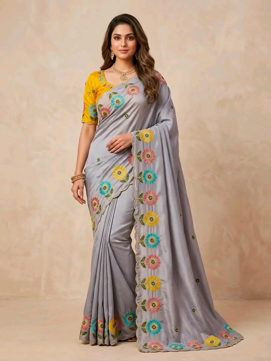Crepe Silk With Designer  Embroidered Saree 5