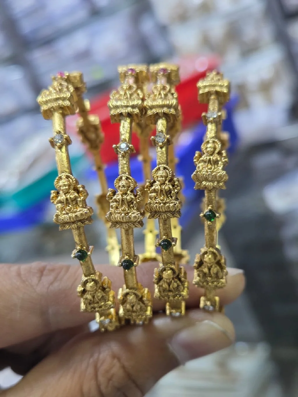 Gold Plated Temple Design Bangle Set