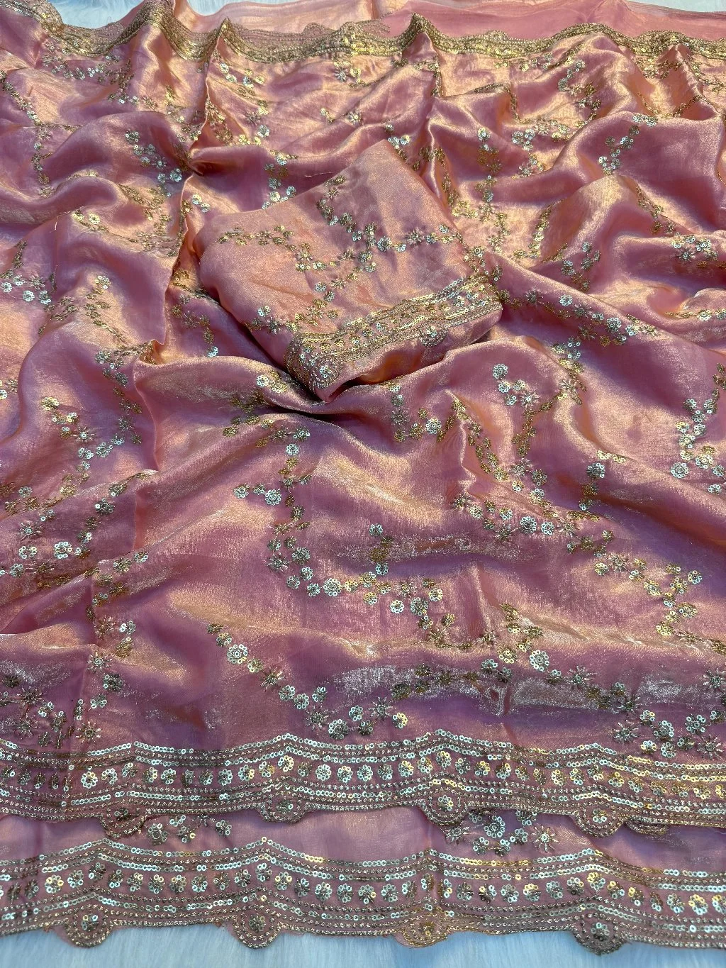 Emerald Green Saree with Sequin and Zari Embroidery 3