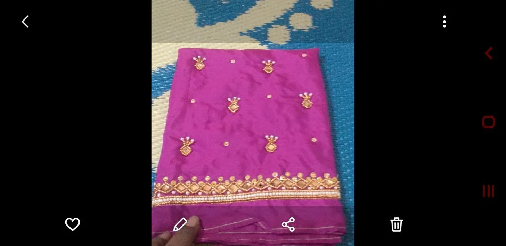 Magenta Maggam Work Blouse Piece with Gold Embroidery