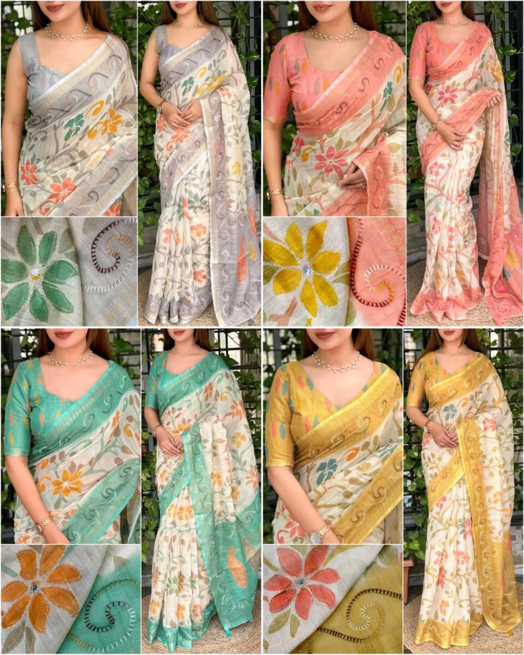 NC Cotton Floral Print Saree with Pink Embroidered Border 10