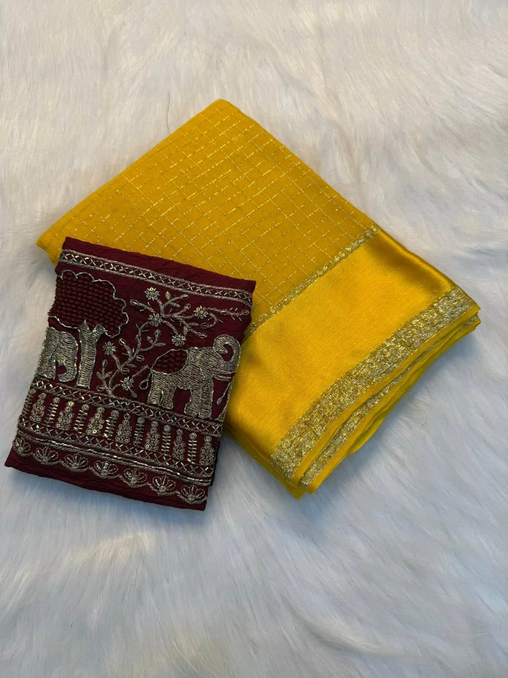 Viscose Georgette Saree with Elephant Embroidered Blouse thumbnail 2