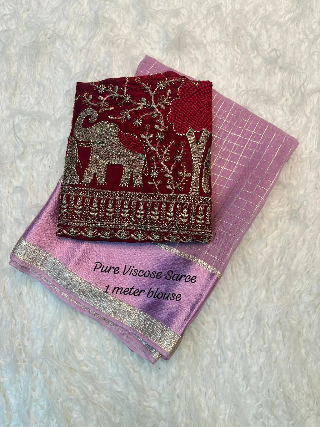 Light Blue Pure Viscose Saree with Elephant Embroidered Blouse Piece - Variant 4