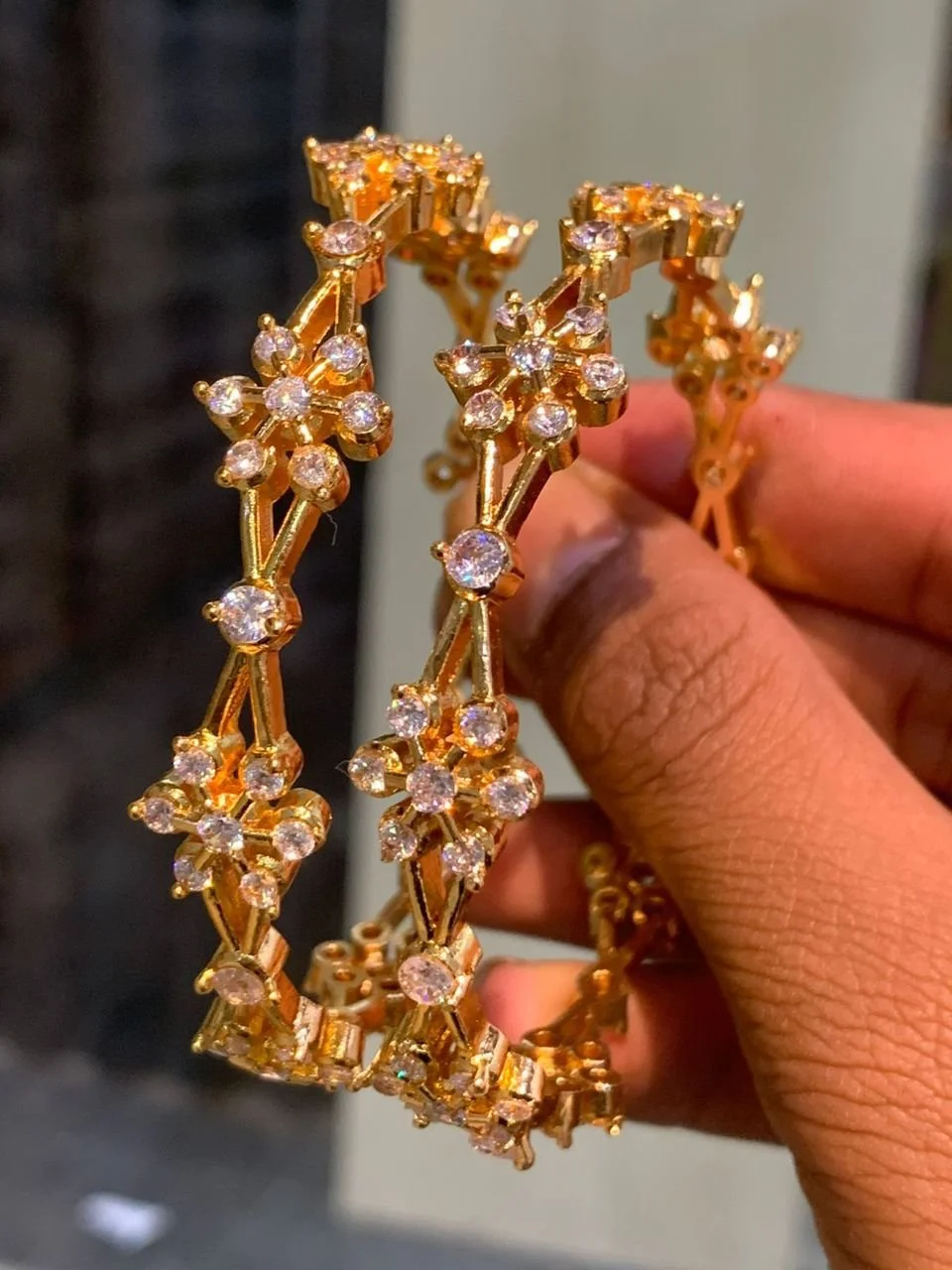 Gold Plated Floral Stone Bangles