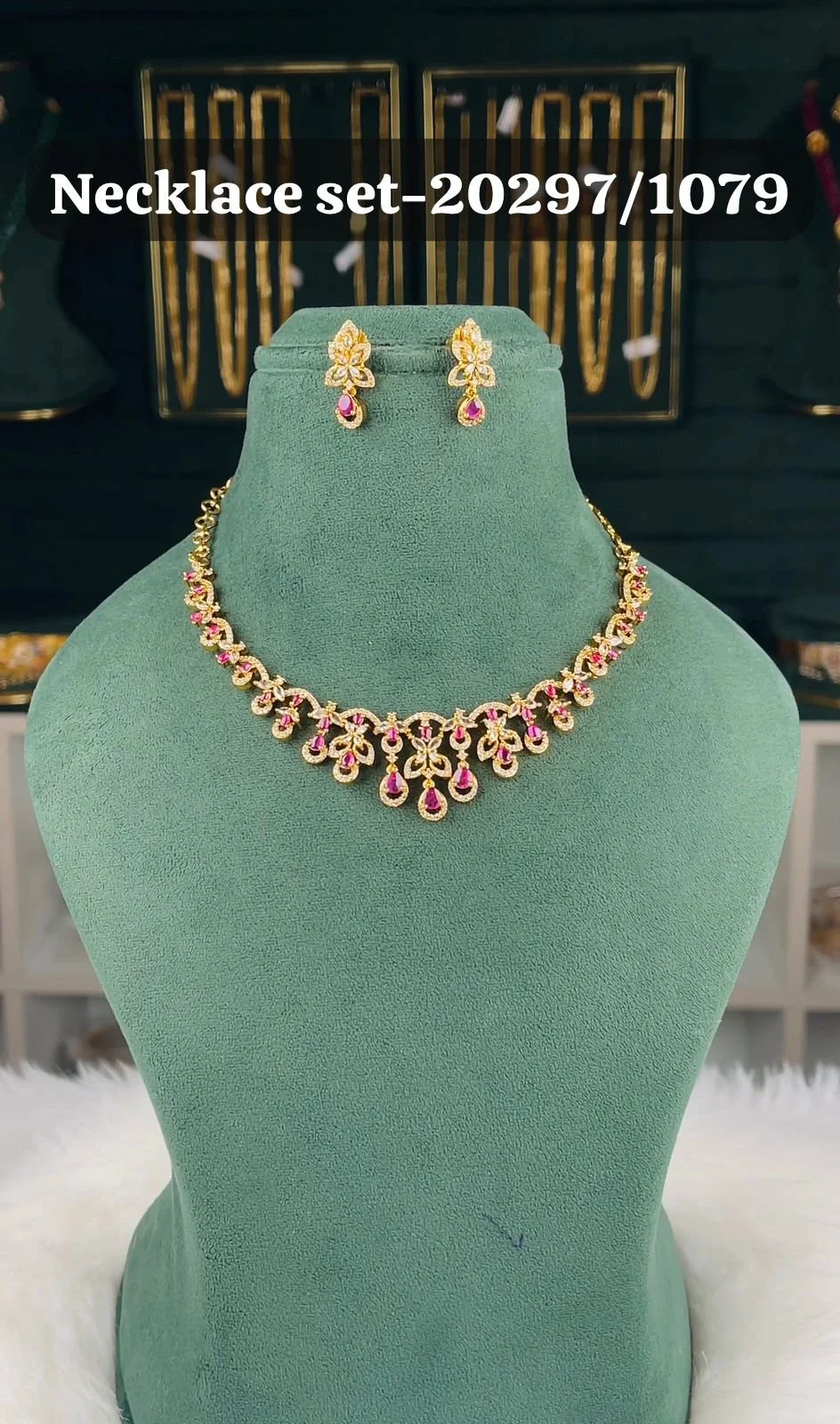 Gold Plated Ruby Stone Necklace Set 20297/1079 1