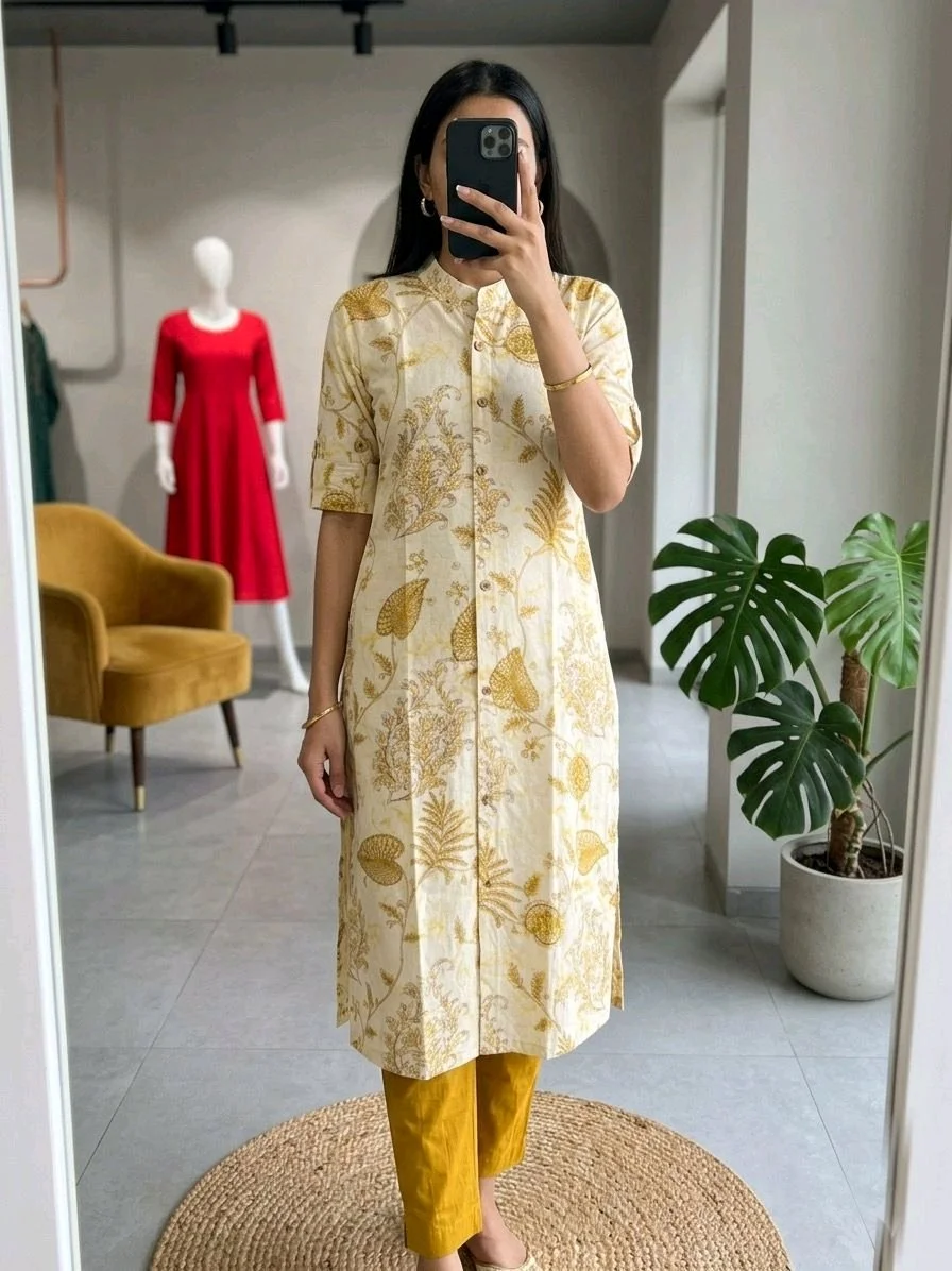Block Printed Cotton Kurta Set with Pants 3