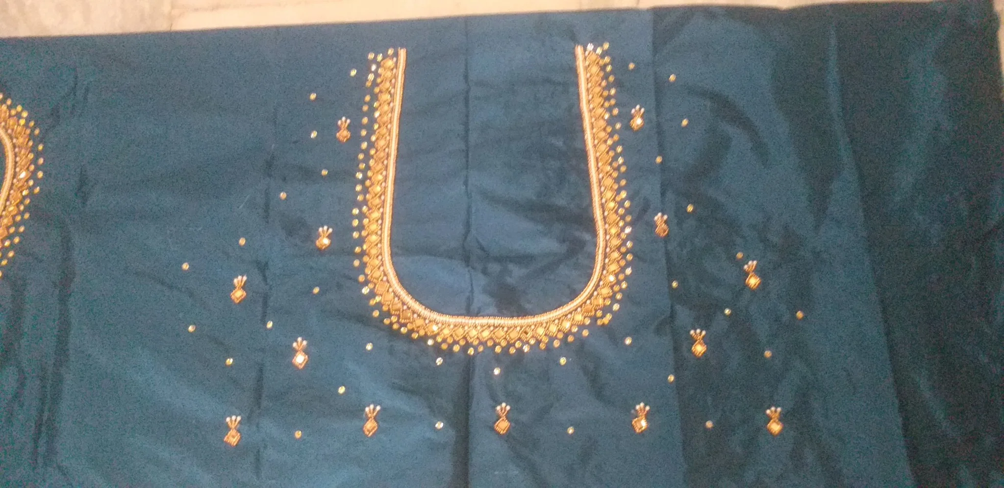 Teal Maggam Work Blouse Piece 2