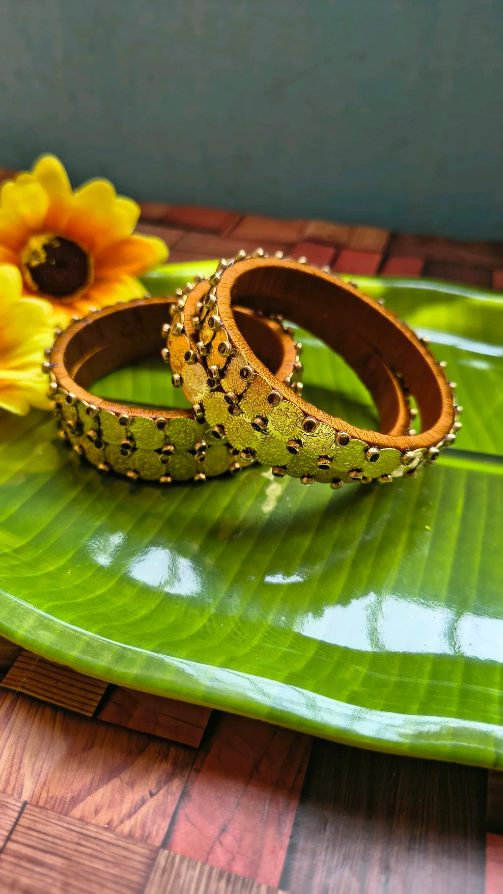 Golden Silk Thread Bangles with Laxmi Coins 1