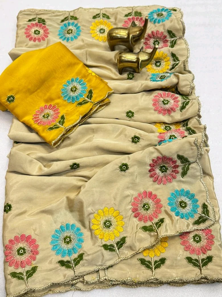 Crepe Silk With Designer  Embroidered Saree 10