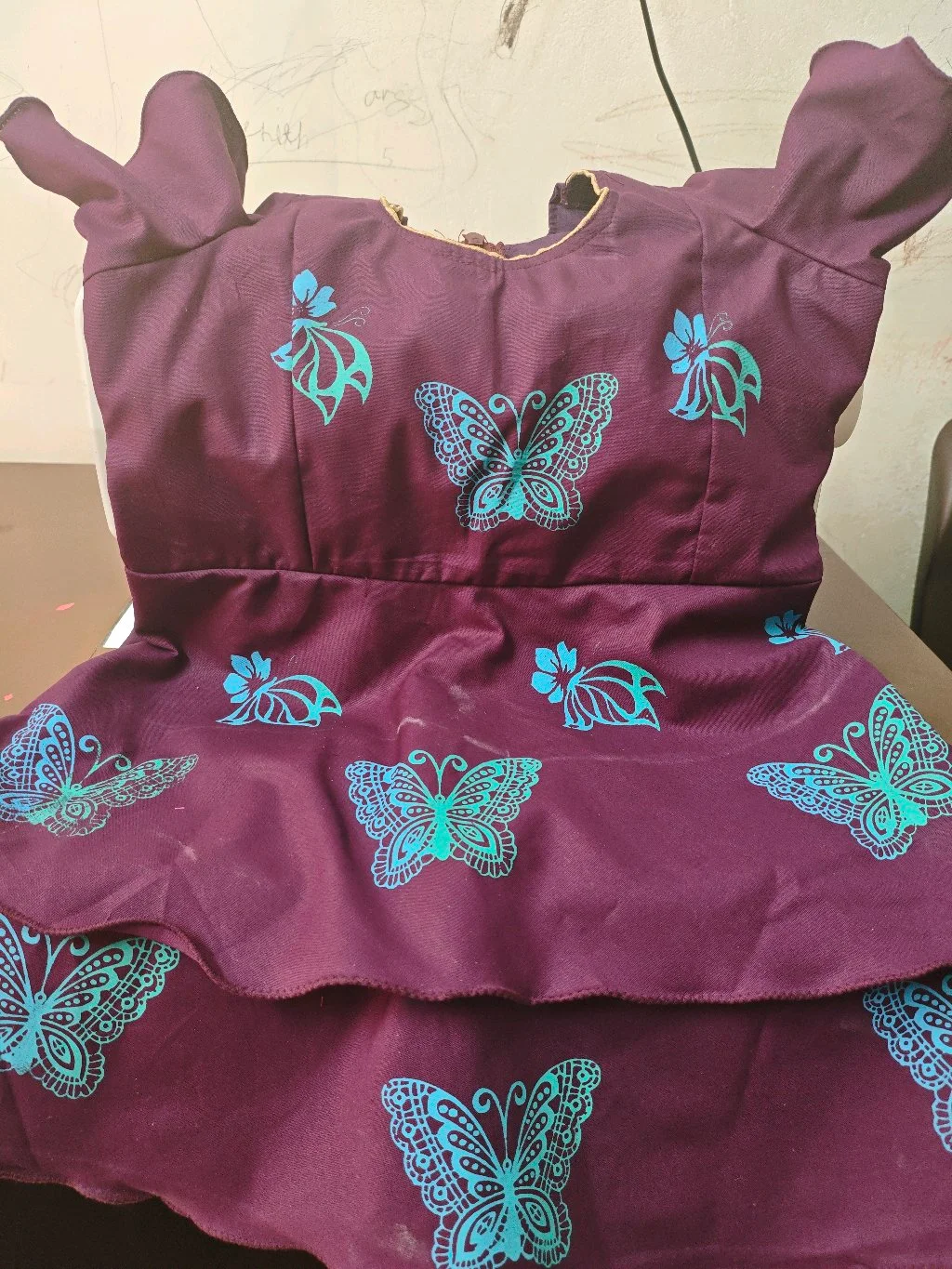 Purple Fabric with Blue Butterfly and Floral Print thumbnail 2