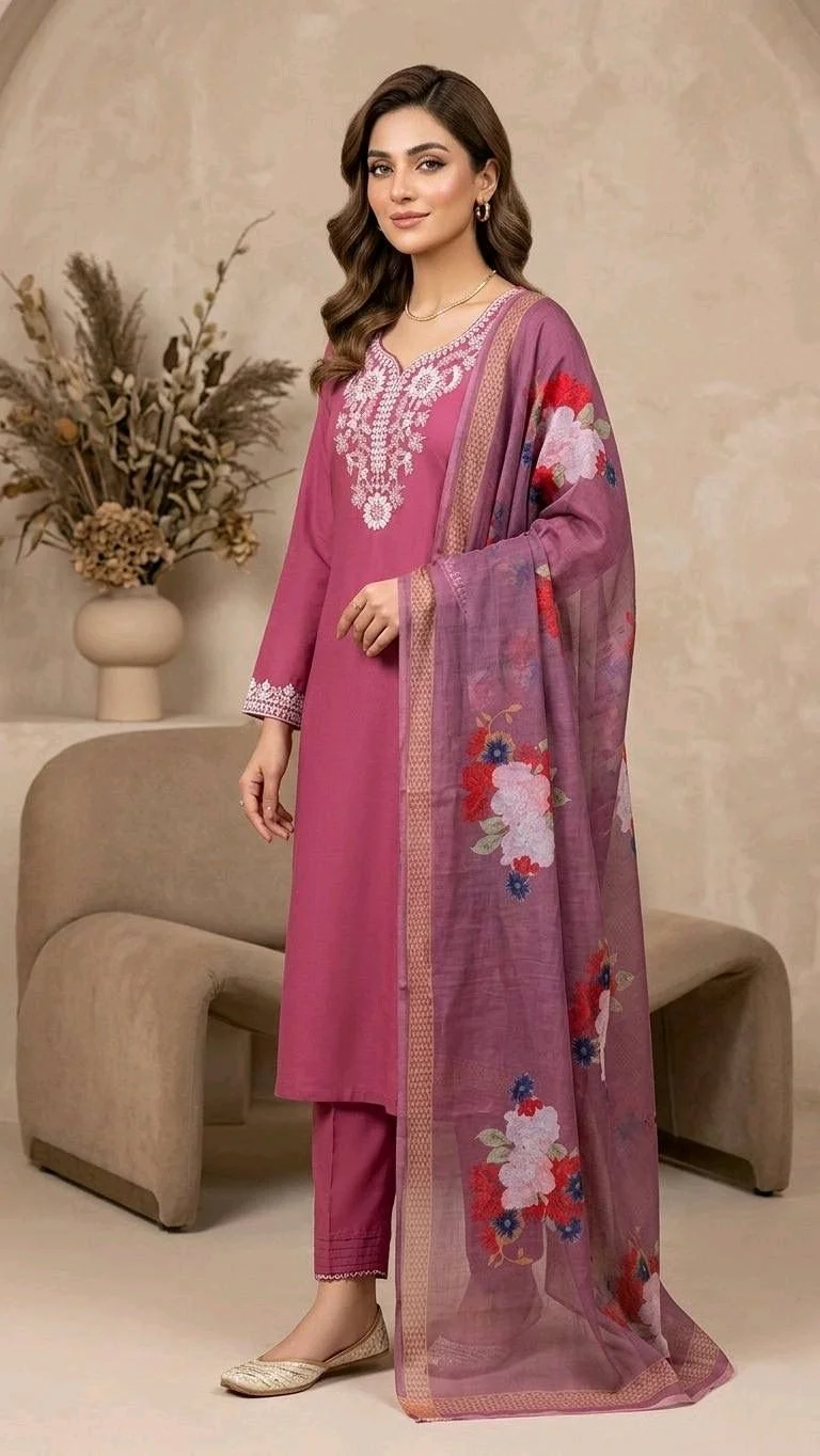 3-piece Kurta Set with Floral Dupatta thumbnail 4