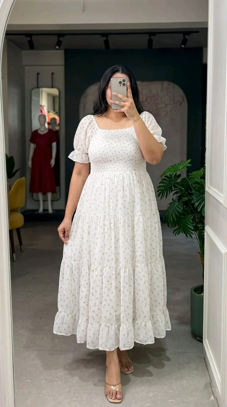 Plus Size Floral Smocked Tiered Maxi Dress 4