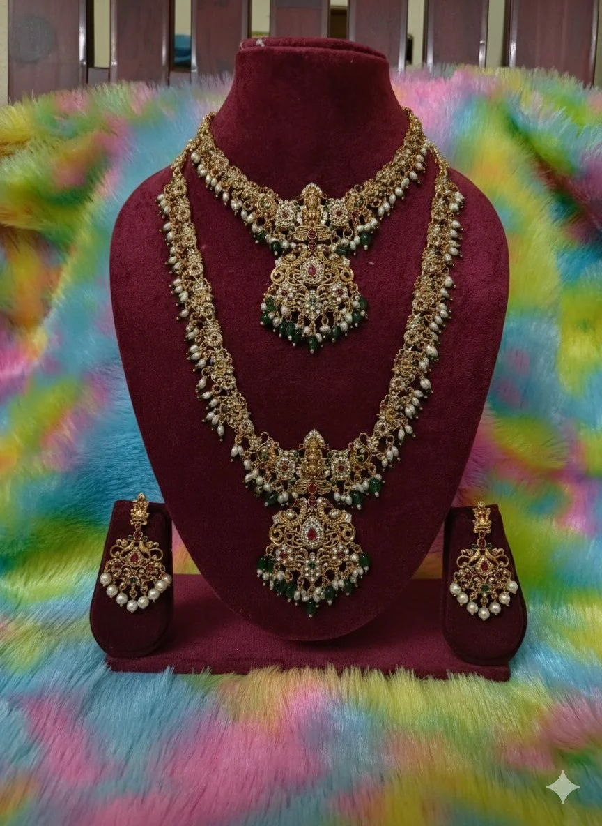 Gold Toned Antique Finish Lakshmi Temple Necklace Set