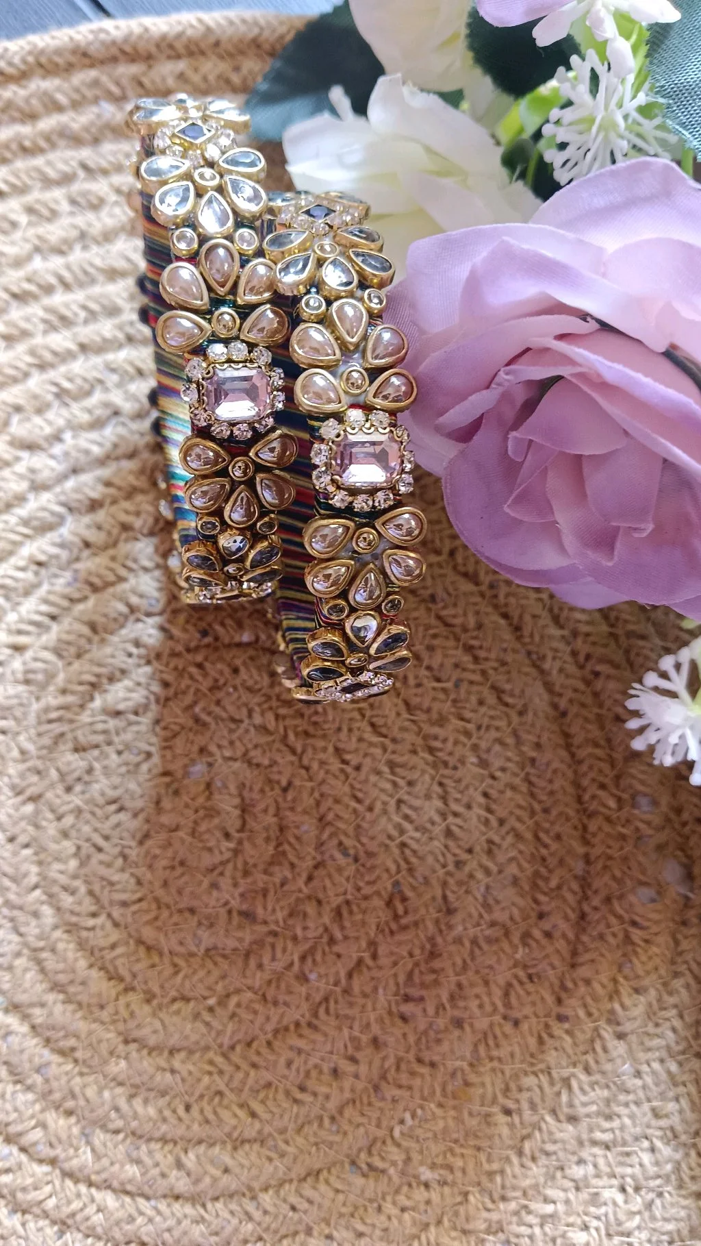 Multicolor and Red Kundan Stone Thread Bangles Set thumbnail 4