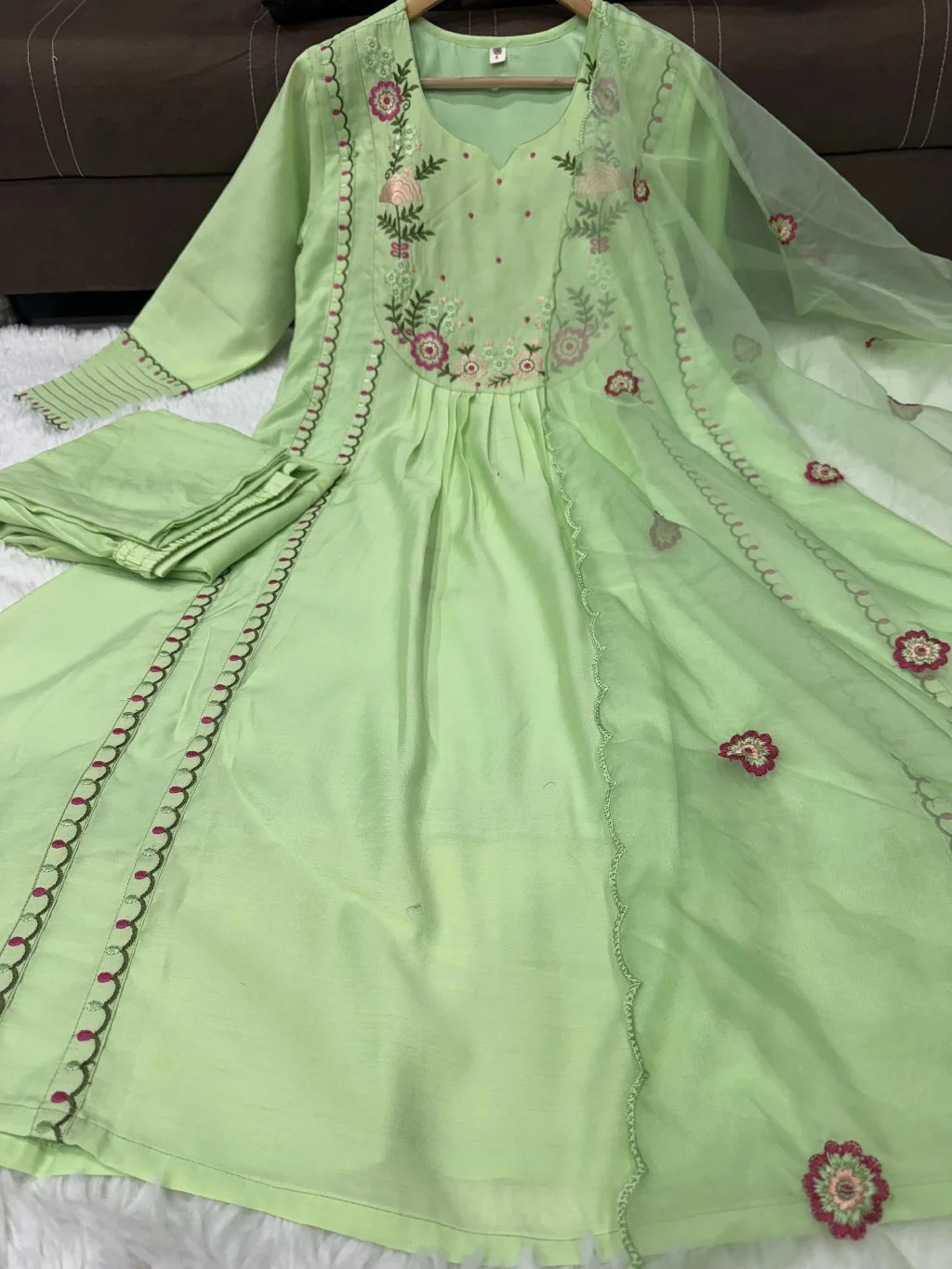 Pistachio Green Embroidered Anarkali Kurta Set with Dupatta 3