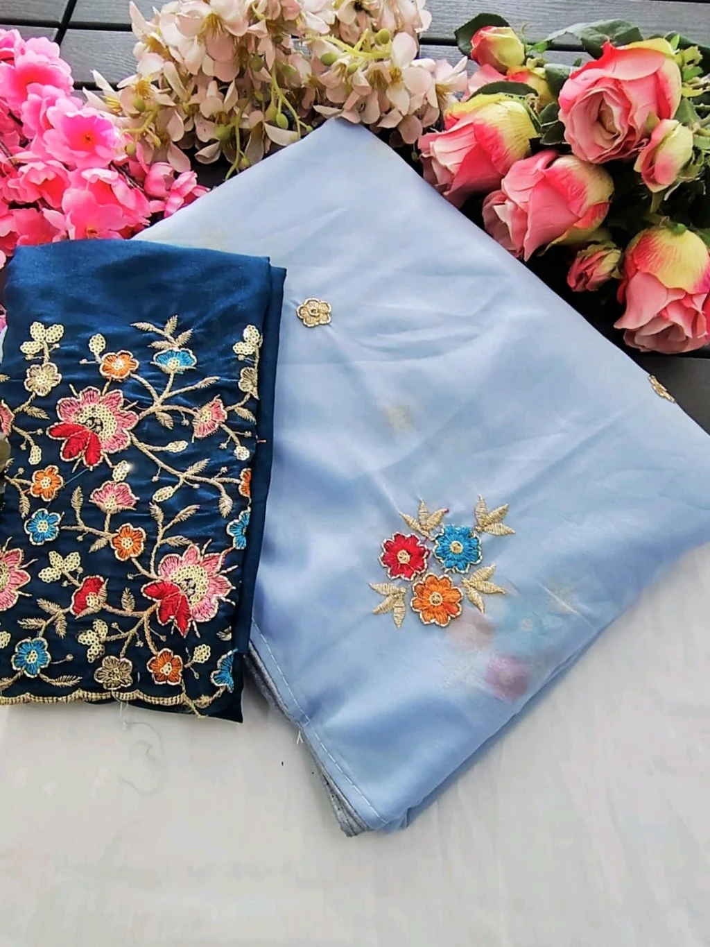 Star Georgette  Saree with Heavy Embroidered Blouse Piece 2