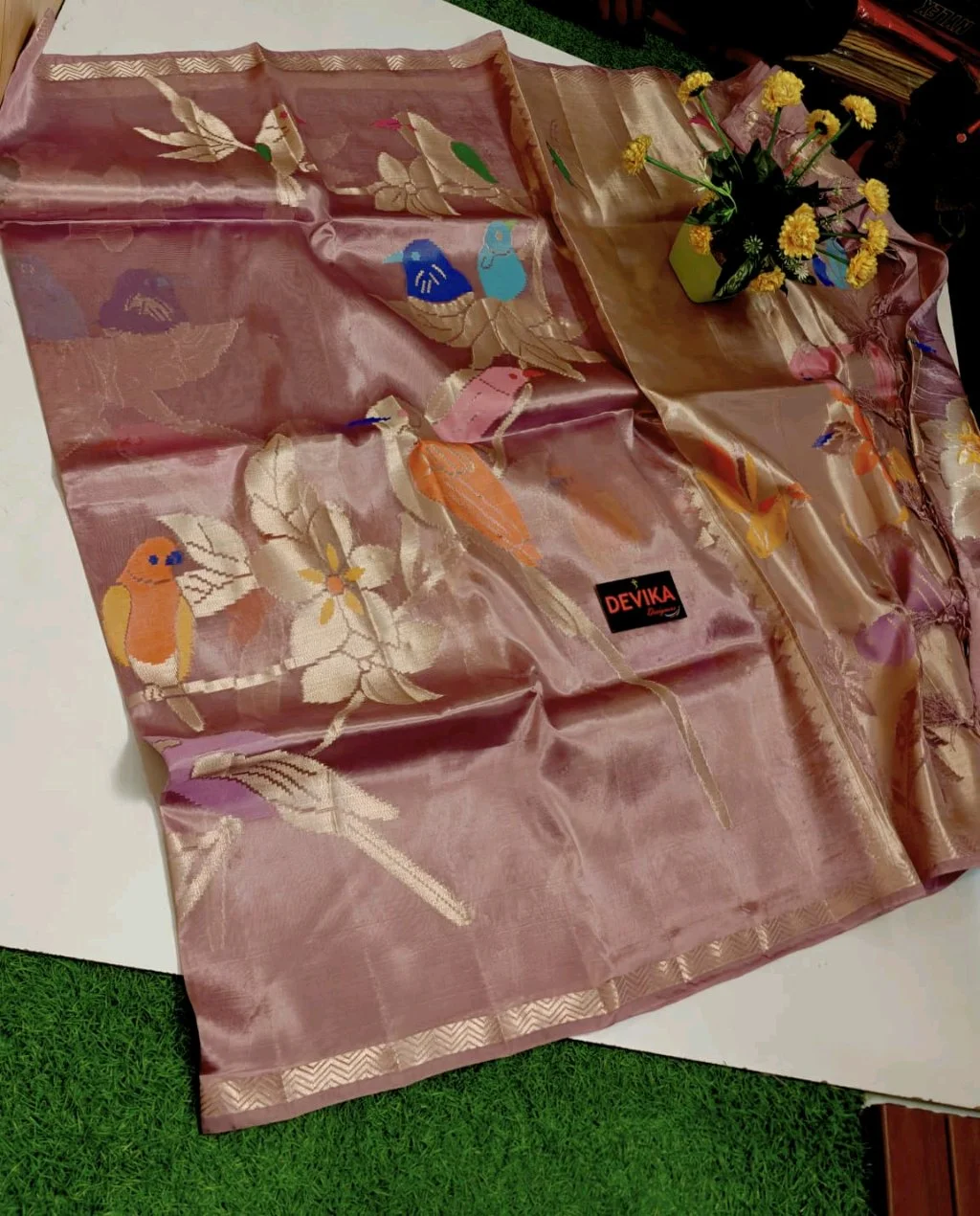 Designers Silk Blend Sarees with Woven Bird and Floral Motifs 8