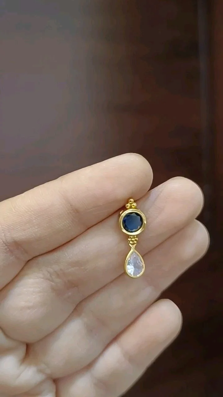 Gold Plated Blue and Clear Stone Drop Earring thumbnail 1