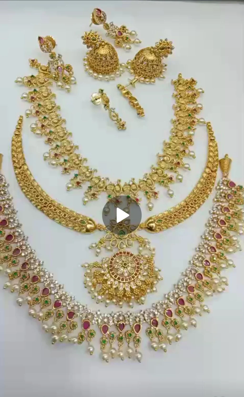 Antique Finish Gold Plated Necklace Set with Jhumkas