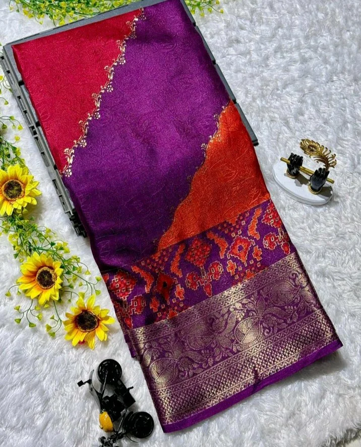 Dual Tone Purple Red Silk Saree with Zari Border