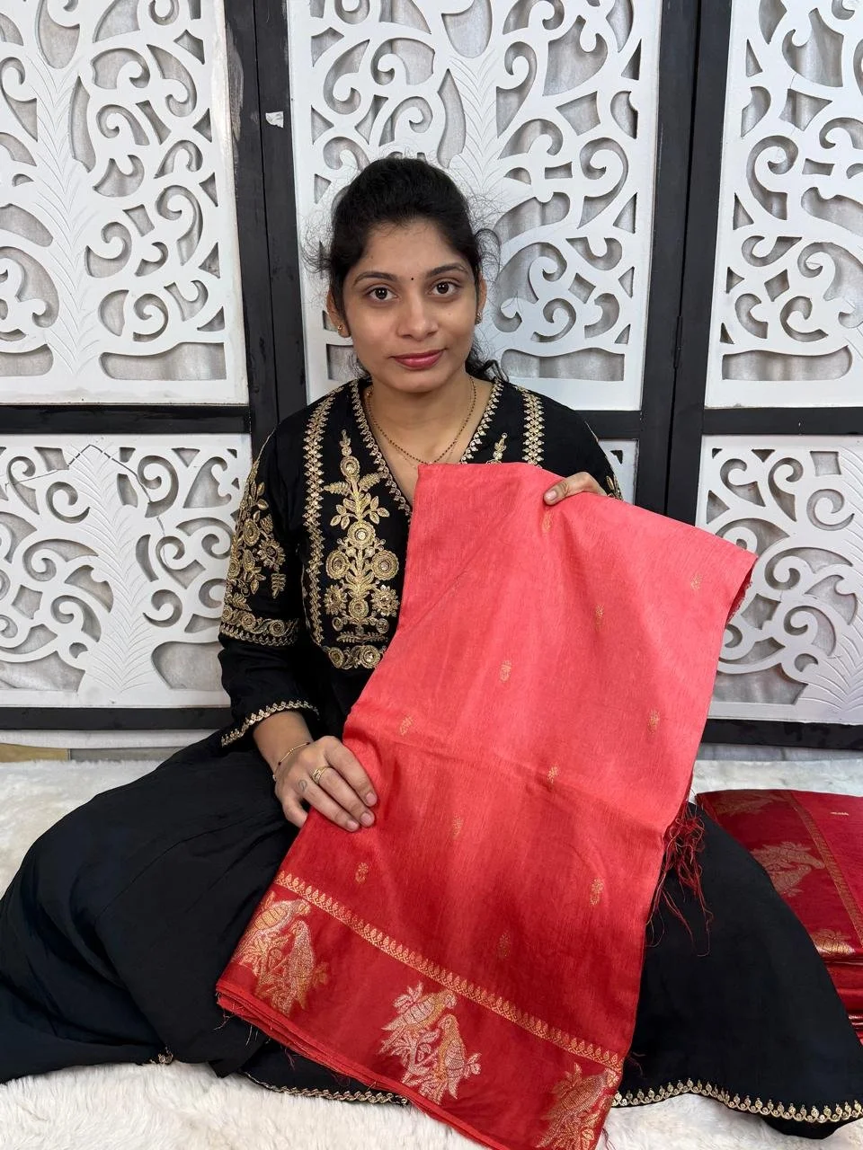 Red Silk Blend Dress Material with Zari Weave thumbnail 2