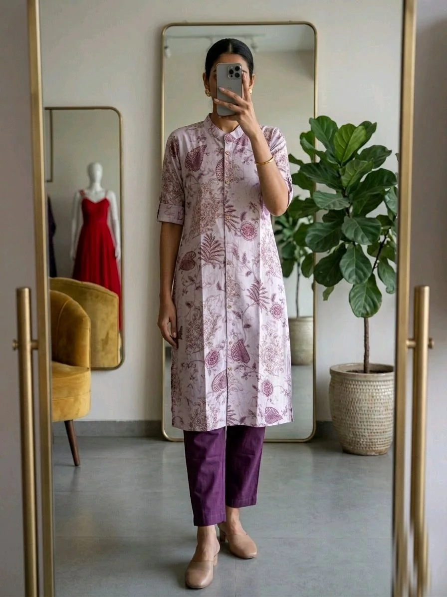 Block Printed Cotton Kurta Set with Pants 1