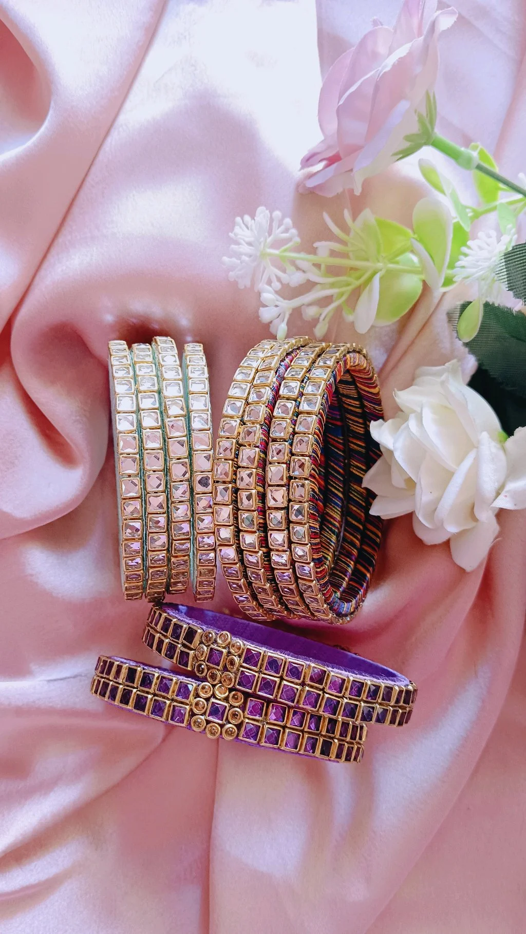 Assorted Traditional Kundan and Stone Bangle Set