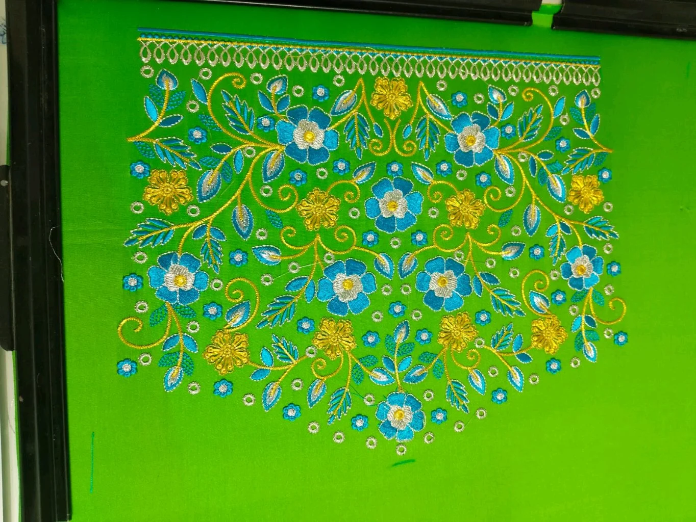 Blue and Gold Floral Computer Embroidery Design thumbnail 2