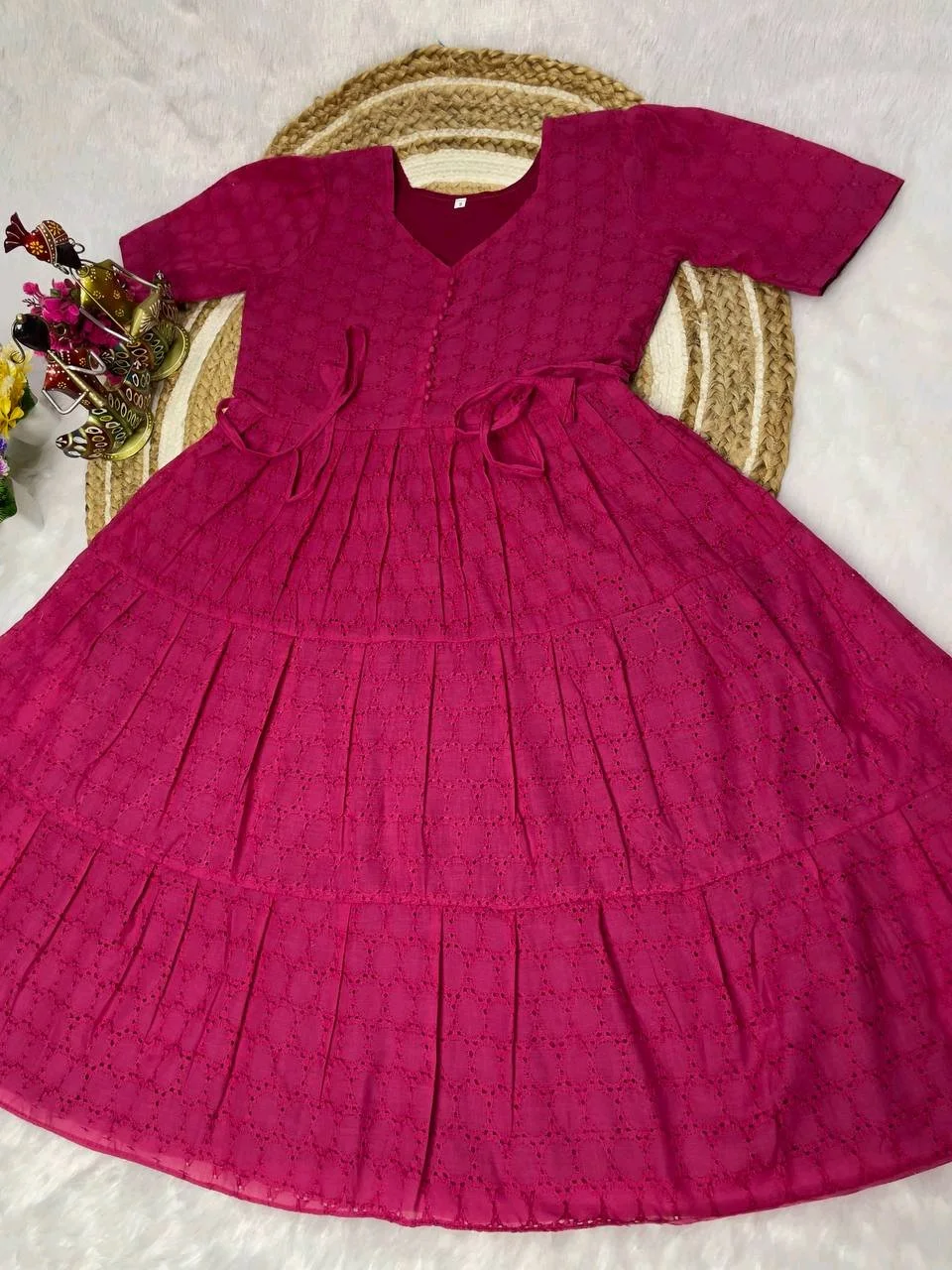 Tiered Frock Dress with Eyelet Pattern 4