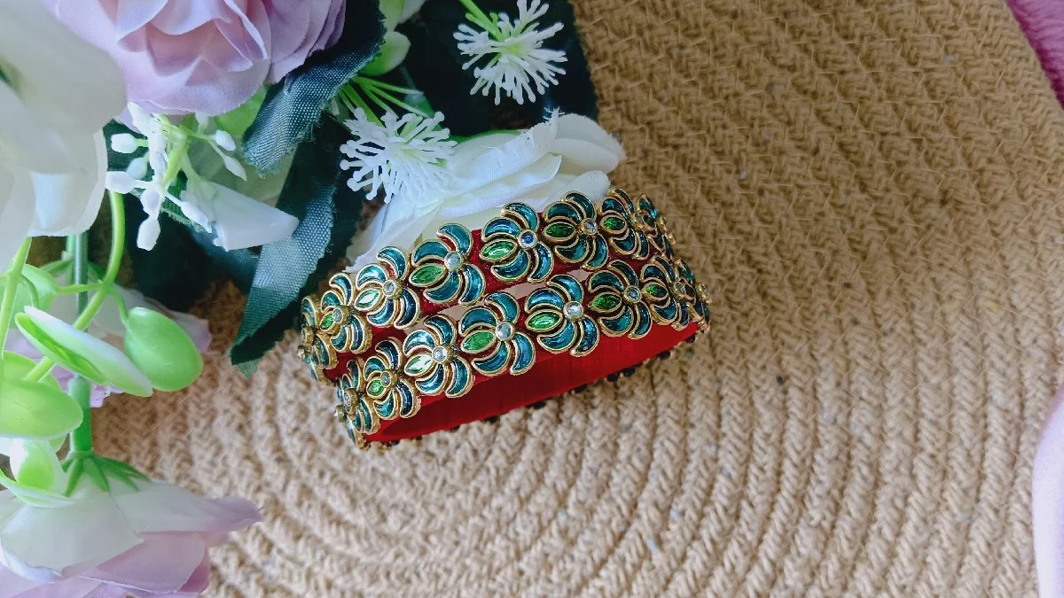 Ruby Red Peacock Blossom Silk Thread Bangles 3