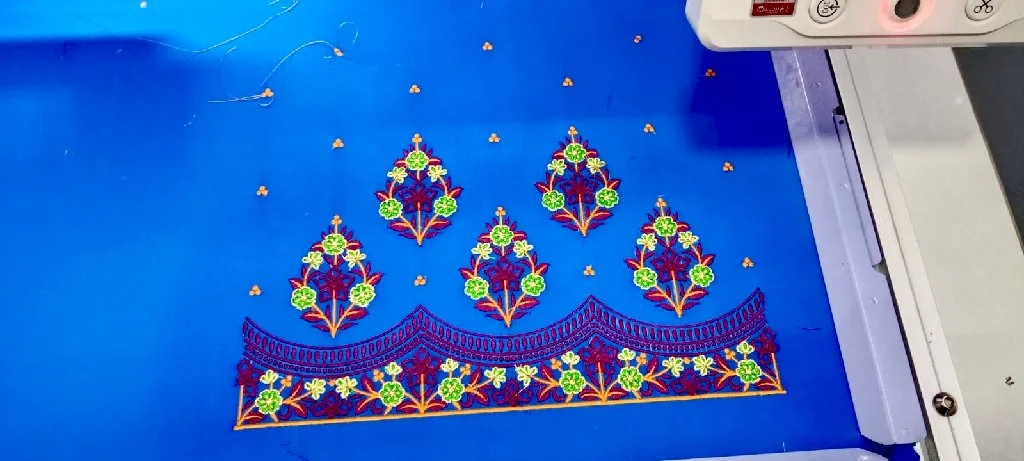 Blue Floral Computer Embroidered Fabric