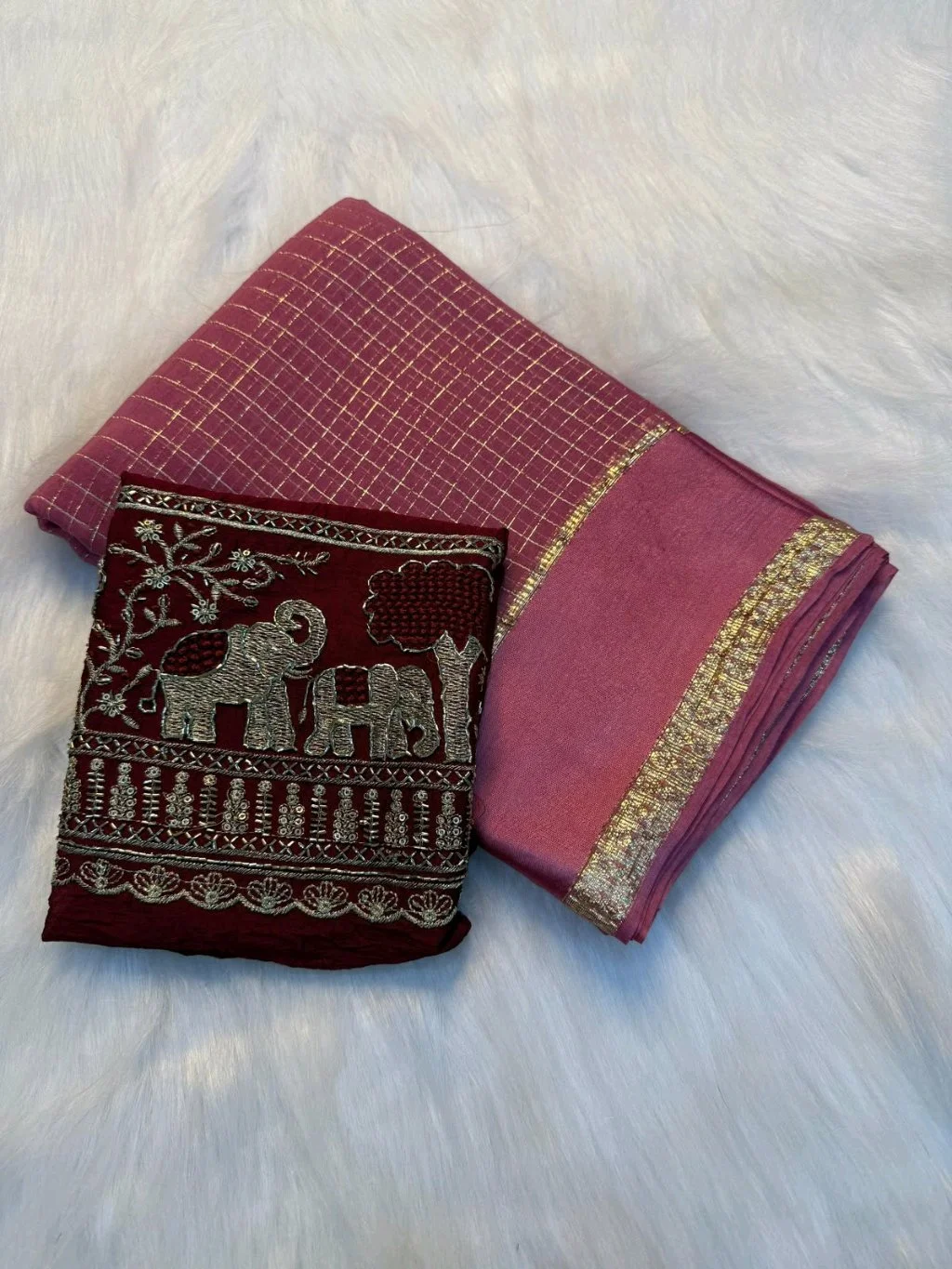 Viscose Georgette Saree with Elephant Embroidered Blouse thumbnail 7