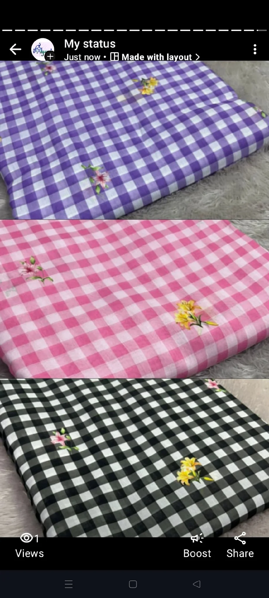 Chanderi Checks Embroidered Fabric 2